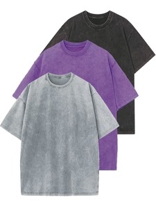 Camisetas Extra Grandes para Hombre, Estilo Vintage, Lavado Desgastado, Primavera-Verano 2026, Personaliza con Tu Propio Logotipo, Manga Corta, Estilo Casual, Gris Morado - Product Image 1