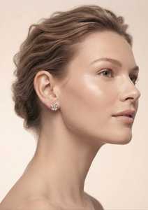 Pendientes Étnicos de Oro Sólido 9K en Tono Oro Rosa con Diseño Floral y Diamantes Cultivados en Laboratorio para Mujer, Regalo para Bodas y Fiestas - Product Image 2
