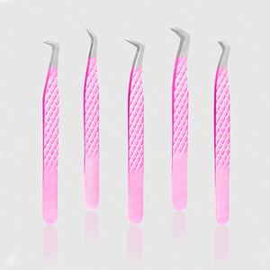 Pince à épiler d'extension de cils à pointe rose clair 45 degrés avec logo personnalisé grande quantité en acier inoxydable beauté en vrac - Product Image 2