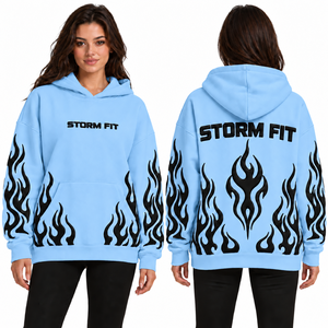Sweat-shirt à capuche surdimensionné personnalisé pour femme, léger, avec imprimé flamme, en coton tricoté, écologique, respirant et coupe-vent - Product Image 4