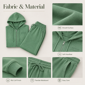 Ensemble de survêtement unisexe vert à capuche imprimé, sweat-shirt zippé à manches longues et pantalon de jogging, coupe classique, couleur unie, décontracté, pour l'automne, séchage rapide - Product Image 6