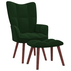 Fauteuil relaxant vert foncé avec tabouret pour salon - Product Image 2