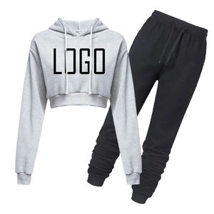 Conjunto Deportivo de 2 Piezas para Mujer, Sudadera Corta con Capucha y Logotipo Personalizado, Forro Polar, Manga Larga, para Actividades al Aire Libre - Product Image 2