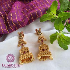 Fashion Gold Plated Zinc Alloy Charm Dangle Earrings Box Jhumkis - Product Image 1