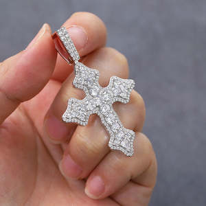 Collar con Colgante de Cruz de Diamante Moissanite VVS, Chapado en Oro de 18K, Plata 925, Joyería Hip Hop para Niños y Niñas - Product Image 3