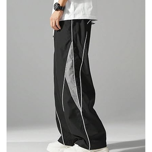 Pantalon de survêtement noir pour homme avec bande latérale, taille élastique et cordon de serrage, décontracté, léger, respirant, en maille, style printemps - Product Image 2