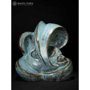 รูปปั้นพระพิฆเนศสีเทอร์ควอยซ์ที่ทันสมัยในทองเหลืองประติมากรรมคลื่นมงคล - Product Image 2