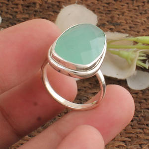 Anillo de Calcedonia Aqua Natural, Plata de Ley 925, Corte Cojín, Gema Azul, Joyería Hecha a Mano para Mujer, Regalo, Venta al por Mayor - Product Image 4