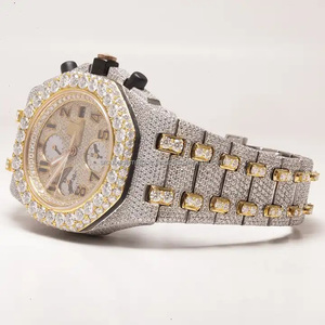 Hip Hop Luxurious Chrono Full <b>Iced</b> Out Unisex Automatic Premium Branded Quality Antique Lab Grown Diamond Wrist Watch - Product Image 6