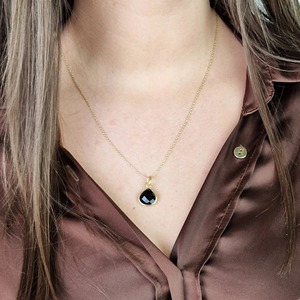 Collar de Ónix Negro Natural con Forma de Corazón, Chapado en Oro, Plata de Ley 925, Hecho a Mano, Colgante de Piedra de Nacimiento - Product Image 4