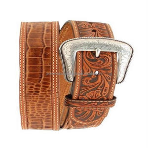Custom Design Stylish Floral Tooling <b>in</b> crocodile Pattern Premium Hand Carved Western Leather Tooling Belt for <b>Men</b> and Women - Product Image 5