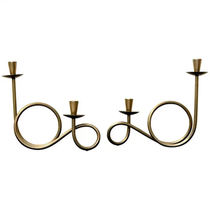 Wrought Iron <b>Silver</b> & Gold Metal <b>Candlestick</b> Holder with Swirl Design for Home & Christmas Decor for Gifts - Product Image 1