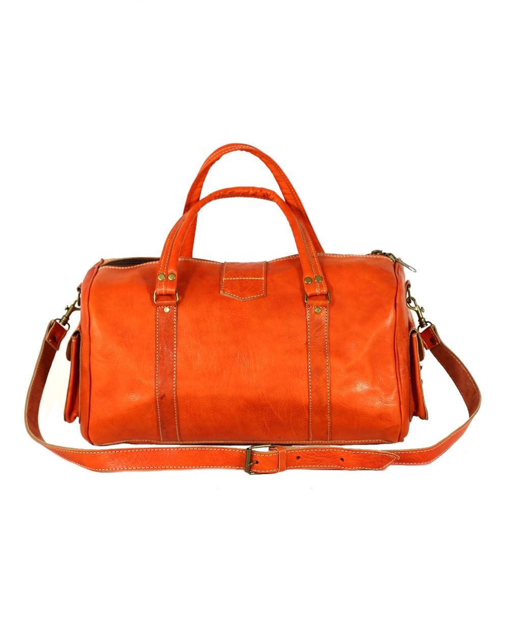 Leather Travel Bag Authentic Genuine Calfskin Leather Bag With Copper Accessories Large Waterproof Gym Travel Luggage Leather