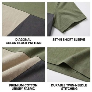 T-shirt à manches courtes pour homme à prix bas, à blocs de couleur géométriques, col rond, coupe régulière, style décontracté en tricot - Product Image 6