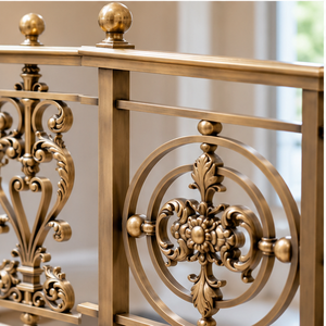 Barandilla de Bronce con Medallones para Hoteles de Lujo, Villas, Escaleras Grandes e Interiores Metálicos Decorativos - Product Image 3