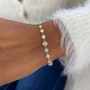 Silver <b>Rose</b> Gold Plated Moissanite Tennis Bracelet Brilliant Cut Channel Setting Geometric Design Trendy Unisex GRA Certified - Product Image 3