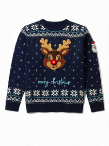 Men's LED <strong>Light</strong> up Rudolph Reindeer Ugly <strong>Christmas</strong> Sweater Fair Isle Jacquard Knitted <strong>Christmas</strong> <strong>Jumper</strong> <strong>With</strong> Santa Patch - Product Image 2