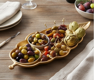 Plateau de service en feuille d'or, métal poli, motif végétal décoratif, fait main, pour la maison, les mariages, les événements et les restaurants - Product Image 5