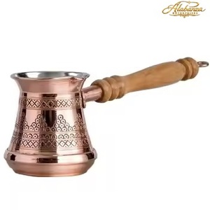 Cafetera Turca de Cobre Alabanza Cezve Vintage con Grabado, Forma de Barriga, con Asa y Juego de Cucharas - Product Image 2