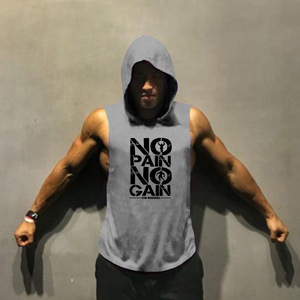 Men's Custom Logo 100% Polyester Gym Vest Breathable Quick Dry Knitted Sports Tank <b>Top</b> Casual Workout Sleeveless Hoodie 180g - Product Image 2