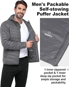 Veste matelassée à capuche pour homme, coupe-vent, rembourrage en polyester, décontractée, fermeture éclair, coupe classique, couleur unie - Product Image 3