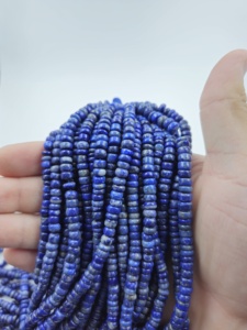 Perles rondes en lapis-lazuli naturel, forme de roue lisse, brins de pierres précieuses en vrac pour la fabrication de bijoux, vente en gros - Product Image 1