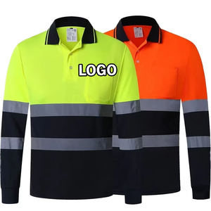 Custom High Visibility Safety Work Clothes Unisex Long Sleeve Reflective Polyester Abrasion Resistant <b>Polo</b> Shirt Yellow <b>Orange</b> - Product Image 6