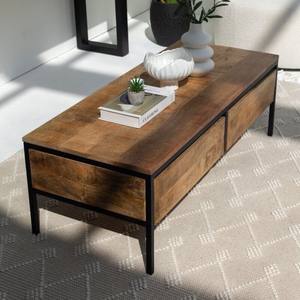 Mesa de Centro de Madera de Mango con Dos Cajones, Modelo Zenova Stellar, para Decoración Moderna de Sala de Estar - Product Image 5