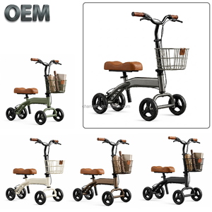 OEM Taiwan Customized Manual Foldable Knee Scooter With Basket And <b>Seat</b> Height Adjustable <b>Walker</b> Rollator Rehabilitation Device - Product Image 1
