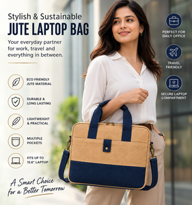 Sacoche Classique en Jute pour Ordinateur Portable 15,6 Pouces avec Poignée et Fermeture, Sac de Bureau et de Voyage Durable et Écologique avec Sangle Réglable - Product Image 3