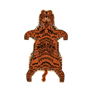 Tapis traditionnel himalayen tibétain en laine tuftée à la main, motif peau de tigre, motif animal exotique, accent orange - Product Image 1