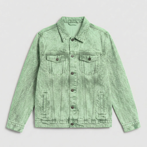 Veste en jean délavée vert clair vintage personnalisée pour homme, coupe oversize, style streetwear décontracté, en coton, vente en gros - Product Image 2