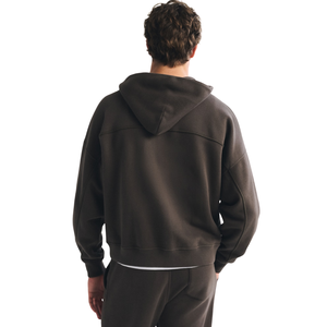 Sudadera con capucha y cremallera completa para hombre, chaqueta de chándal marrón, sudadera premium de estilo urbano, fabricante de ropa OEM, proveedor mayorista - Product Image 4