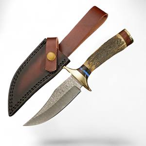 Cuchillo Profesional UA Supplies DIY Multifuncional de Acero de Damasco para Caza y Camping al Aire Libre con Mango Ergonómico de Cuerno de Ciervo y Punta Caída - Product Image 1