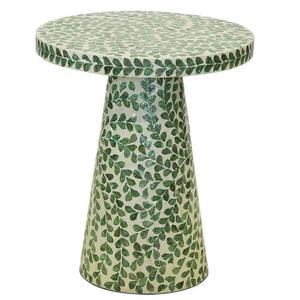 Green and <b>White</b> Capiz <b>Table</b> Minimalist <b>Round</b> Leaf Pattern Accent Side <b>Table</b> For Home And Hotel Interior Decoration - Product Image 1