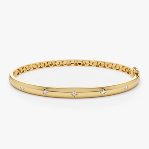 Bracelet jonc classique en or jaune avec diamants ronds taille brillant cultivés en laboratoire, bijoux pour femme à porter au quotidien - Product Image 1