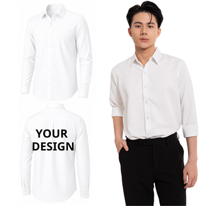 <b>Men's</b> <b>White</b> <b>Dress</b> <b>Shirt</b> Full Sleeve Turn-down Collar Anti-Wrinkle Cotton Poplin Formal Wear Custom Back Logo Design - Product Image 1