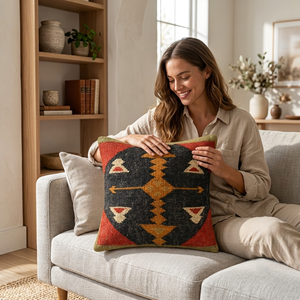 Coussin géométrique en laine et jute tissé à la main, écologique et biologique, garnissage 100% coton, toutes saisons, décoration intérieure et extérieure pour hôtel et maison - Product Image 6