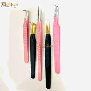 Pince à cils professionnelle Bellus International 45 90 à pointe en fibre, lisse, droite, volume, en acier inoxydable, multicolore - Product Image 5