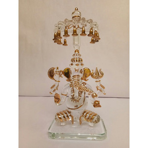 Idole artisanale en verre du Dieu Ganesha avec finition dorée, design cloche suspendue décorative, statue religieuse hindoue pour la décoration intérieure - Product Image 1