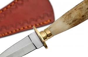 Cuchillo de Cocina Simétrico de Acero Inoxidable Hecho a Mano con Mango de Hueso y Funda de Cuero - Product Image 2