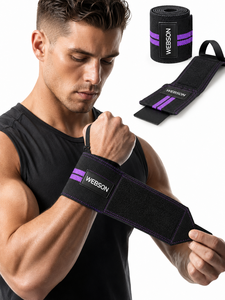 Soporte de Muñeca de Neopreno Webson, Ajustable con Cierre de Gancho y Ojal, Antideslizante, Negro con Rayas Moradas, para Levantamiento de Pesas y Entrenamiento de Fuerza - Product Image 3