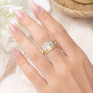Anillo Giratorio de Plata de Ley 925 con Grabado Floral, Anillo Antiestrés, Anillo de Meditación Giratorio, Chapado en Oro Rosa y Oro Amarillo - Product Image 2