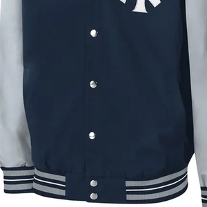 New York Varsity <b>Jacket</b> Men's Navy Blue White Embroidered Logo <b>Patch</b> Sleeve Preppy Style Zipper Closure - Product Image 2
