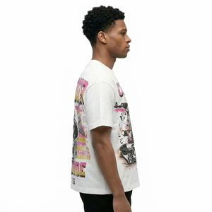 T-shirt blanc à manches courtes pour homme avec motif imprimé voiture, col rond, style streetwear, coupe classique, jersey de coton - Product Image 1