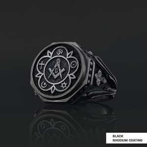 แหวนเมสัน BOJ รุ่น 003 แบบกำหนดเองได้ สำหรับทั้งชายและหญิง แหวนตราประทับฟรีเมสันส่วนบุคคล แหวนตราประทับมาสเตอร์เมสันเท็กซัส สไตล์ฮิปฮอป สีเงิน ราคาประหยัด - Product Image 4