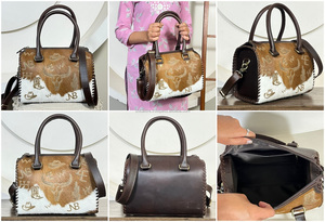กระเป๋าหนังวัวแท้ทำมือขายดี รุ่น Speedy Duffle Bag ขนาดกลาง หนังวัวมีขนสไตล์วินเทจ เหมาะสำหรับการเดินทาง ใช้สะพายไหล่ได้ - Product Image 3