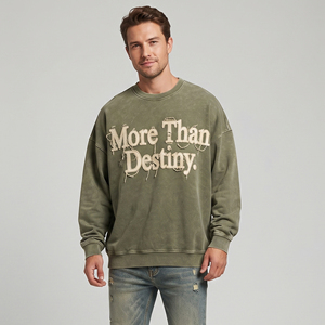 Sweat-shirts à col rond personnalisés brodés effet vieilli pour hommes, sweat-shirt brodé délavé à l'acide pour hommes, sweat-shirt vintage à épaules tombantes - Product Image 1