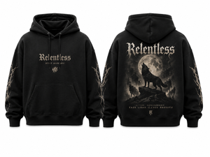 Sudadera con Capucha para Hombre con Estampado de Luna Llena Relentless Wolf, Negra, de Algodón, Informal, Corte Regular, para Otoño - Product Image 1