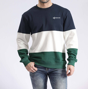 Daizen Star Men's Color Block Crew Neck Sweatshirt Regular Fit Autumn Casual Knitted Pullover Front Logo 100% Cotton - Product Image 4